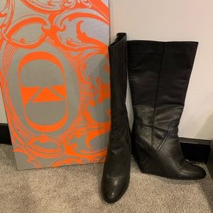 Kelsi Dagger Kirsti Black Leather Wedge Boots 7.5